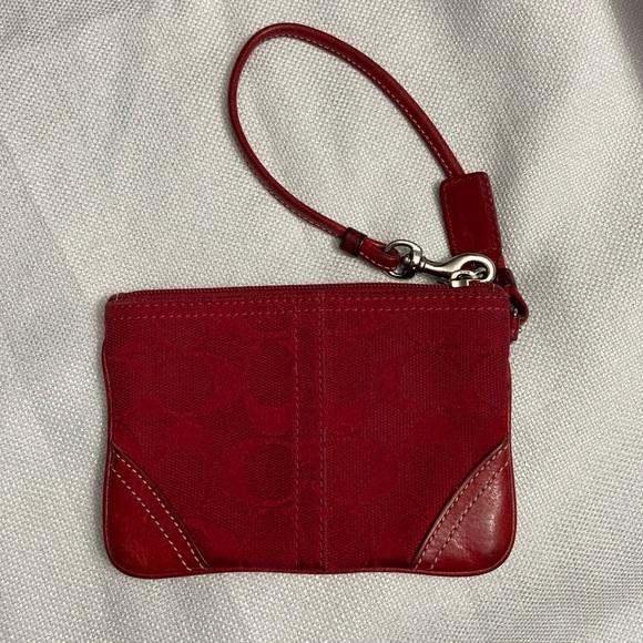 Coach Wristlet Womens Small red Canvas Signature Zip Clutch - Picture 1 of 10